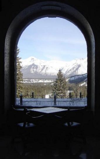 The window view of restaurant in Banff Spring Hotel