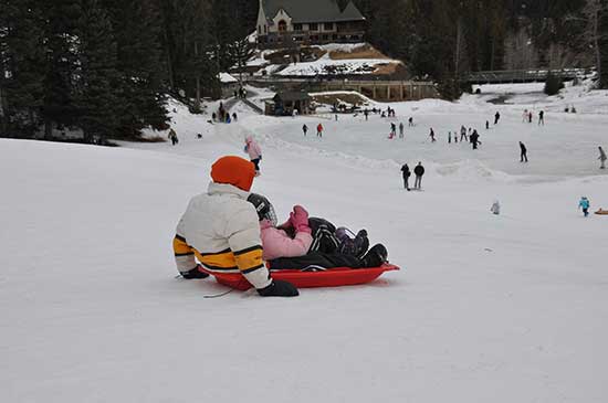 One of ours Banff Pictures - Kids toboggan at the back of Banff Springs Hotel